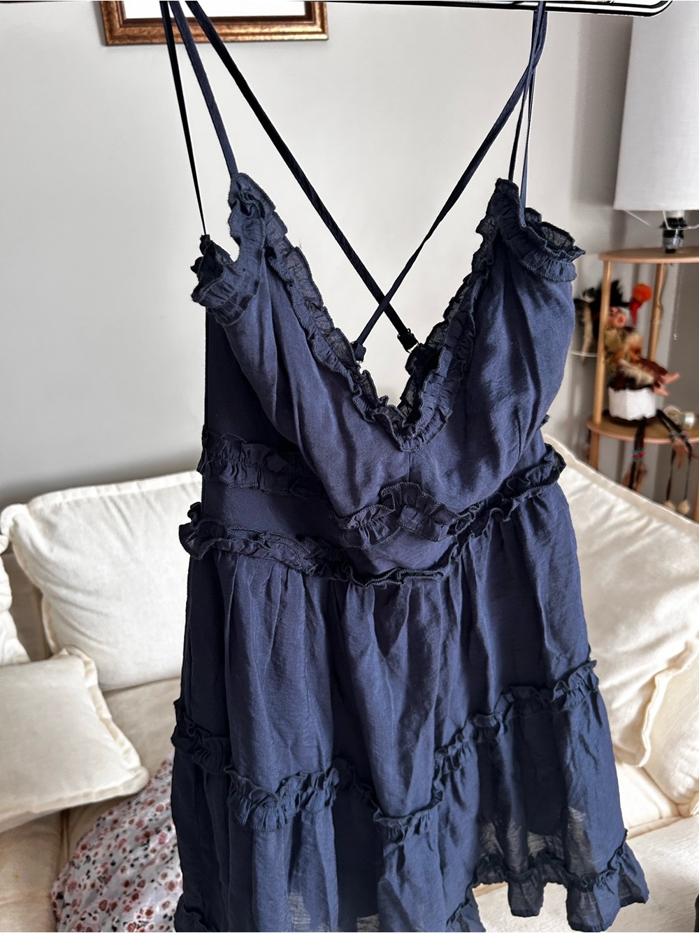 Mi Ami by Francesca’s Navy Blue Ruffle Mini Dress – Size Small